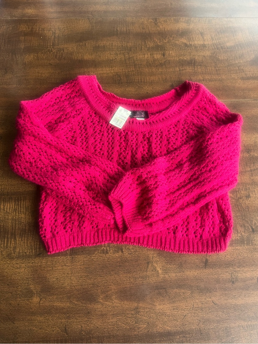Vintage Sasson Women’s Hot Pink Open Knit Cropped Sweater Med NWT Deadstock USA